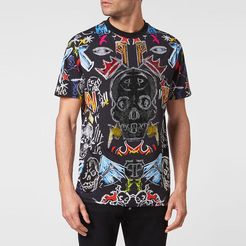 Skull Print Round Neck Short Sleeve T-Shirt