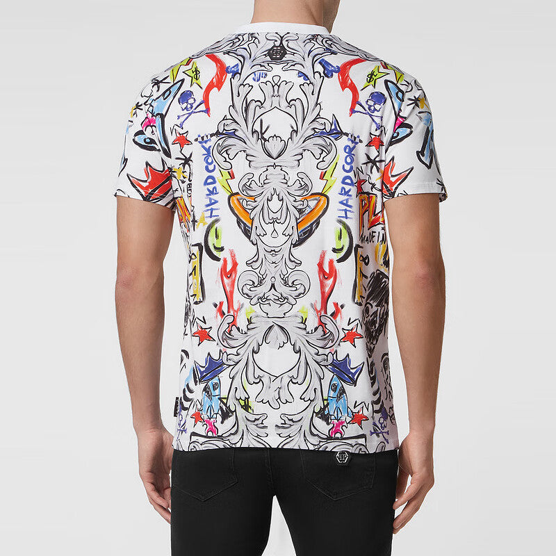 Skull Print Round Neck Short Sleeve T-Shirt