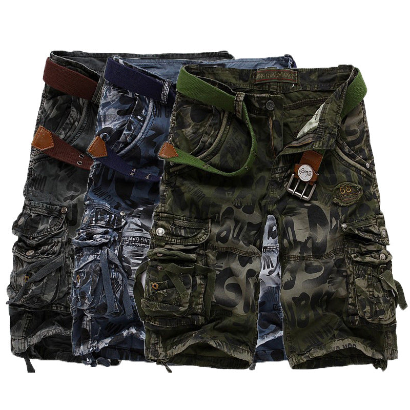 Multi-pocket baggy camouflage shorts