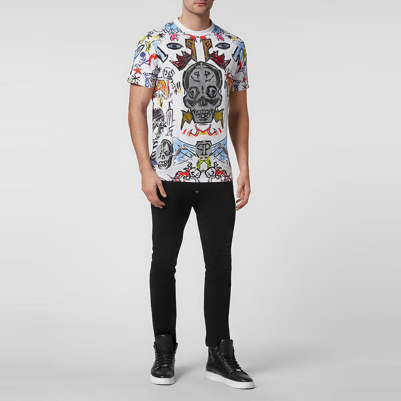 Skull Print Round Neck Short Sleeve T-Shirt