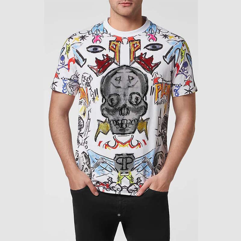 Skull Print Round Neck Short Sleeve T-Shirt