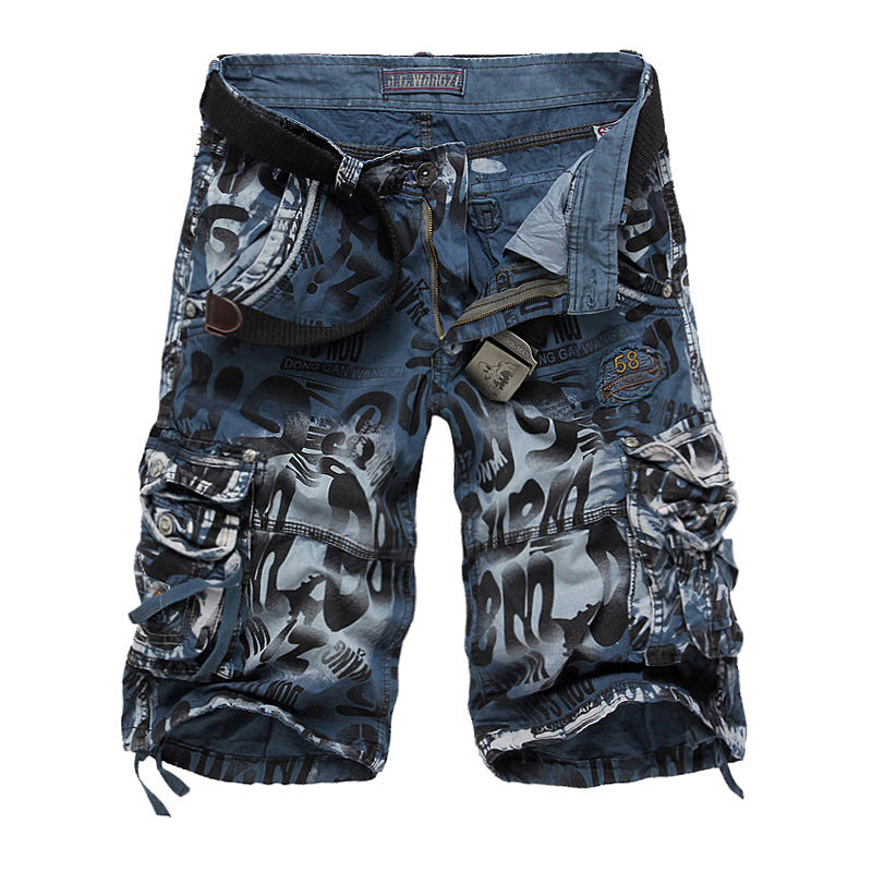 Multi-pocket baggy camouflage shorts