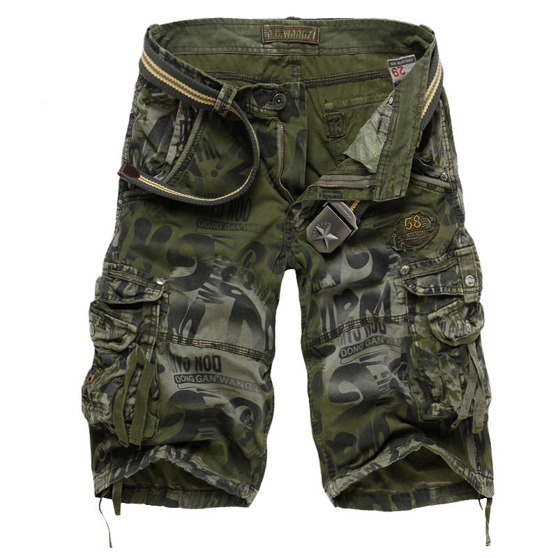 Multi-pocket baggy camouflage shorts